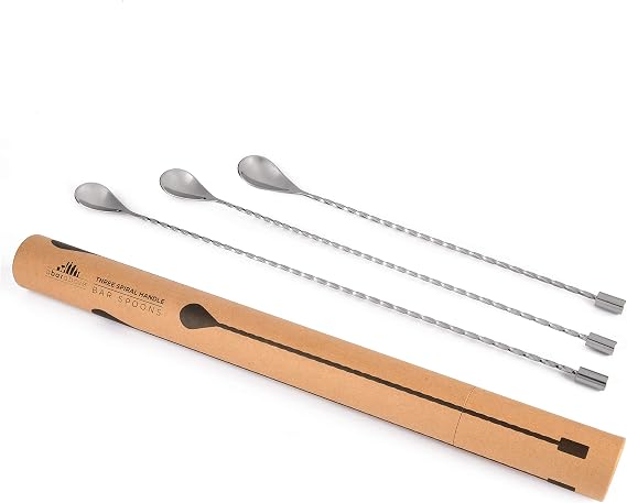 A Bar Above Bar Spoon Set of 3 in 12, 15, and 17 Inch, Spiral Handle