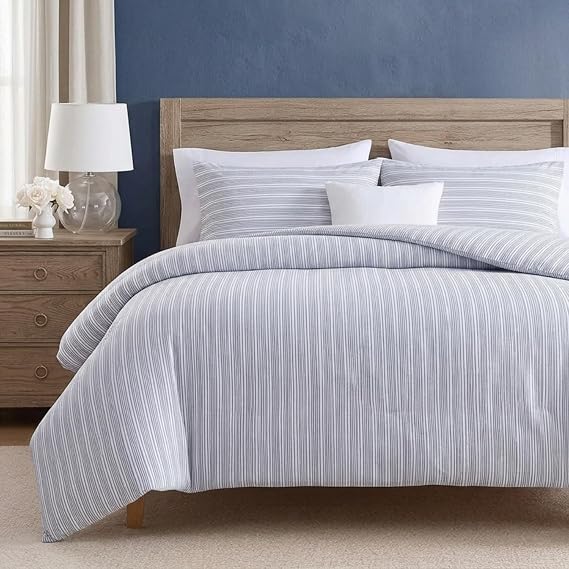 Nautica- Twin Duvet Cover, Cotton Reversible Bedding with Button Closure, Casual Home Decor for All Seasons (Beaux Stripe Blue, Twin)