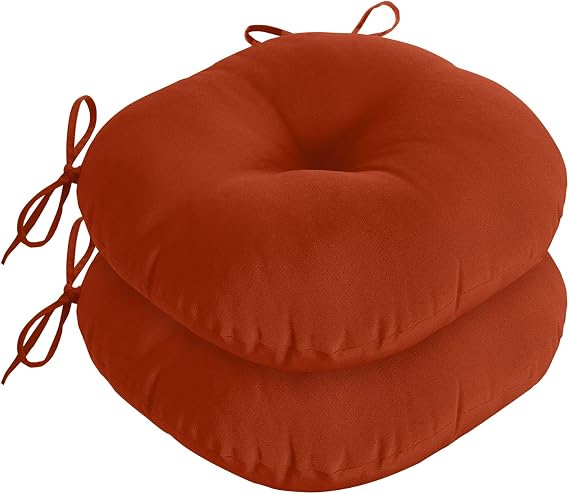 downluxe Bistro Chair Cushions for Patio Furniture, Water-Resistant Round Outdoor Chair Cushions Set of 2 with Non-Slip Ties, 15" x 15", Brick Red