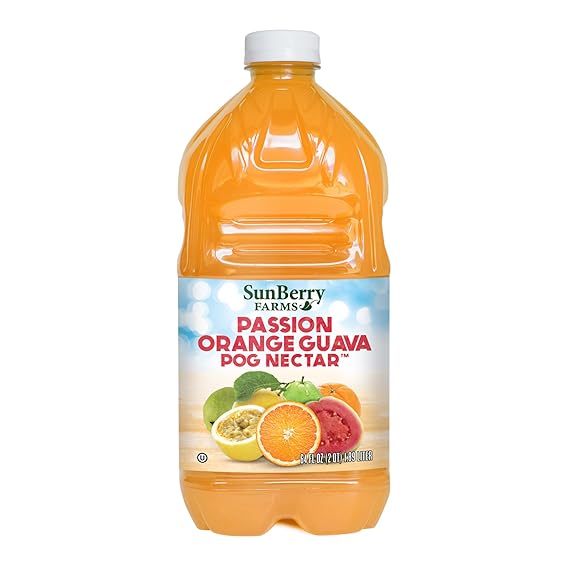 Sunberry Farms Passion Orange Guava (POG) Nectar 64 fl oz | Tropical Juice Blend with Real Fruit | No Artificial Flavors or Colors | Exotic Refreshing Drink | 1.89 L Bottle