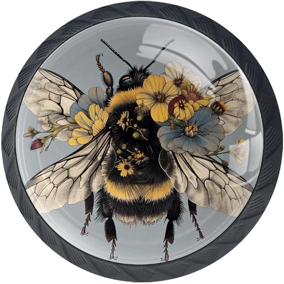 4 Pcs Drawer Knobs 35MM Bee Kitchen Cabinet Knobs Black Drawer Pulls Dresser Knobs,Glass Knobs for Kitchen Cabinet Hardware Bathroom