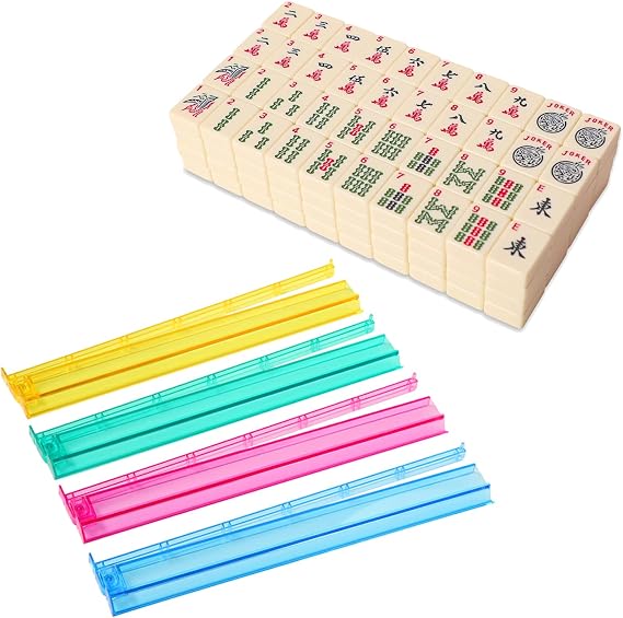 Set of American Mahjong Tiles & Mahjong All-in-One Tile Rack & Pusher, 166 American Mah Jongg Tiles with Ivory Color