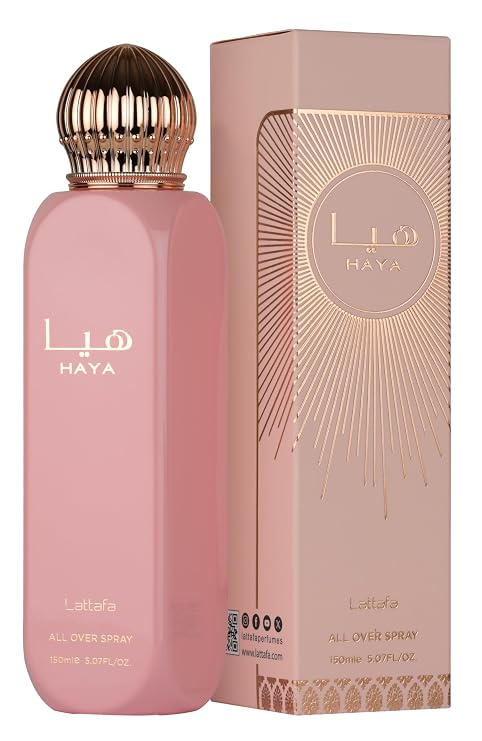 Lattafa Haya Fruity, Floral, Sweet, Woody All Over Spray Long-Lasting Fragrance for Women, 5.07 Ounce / 150 ml