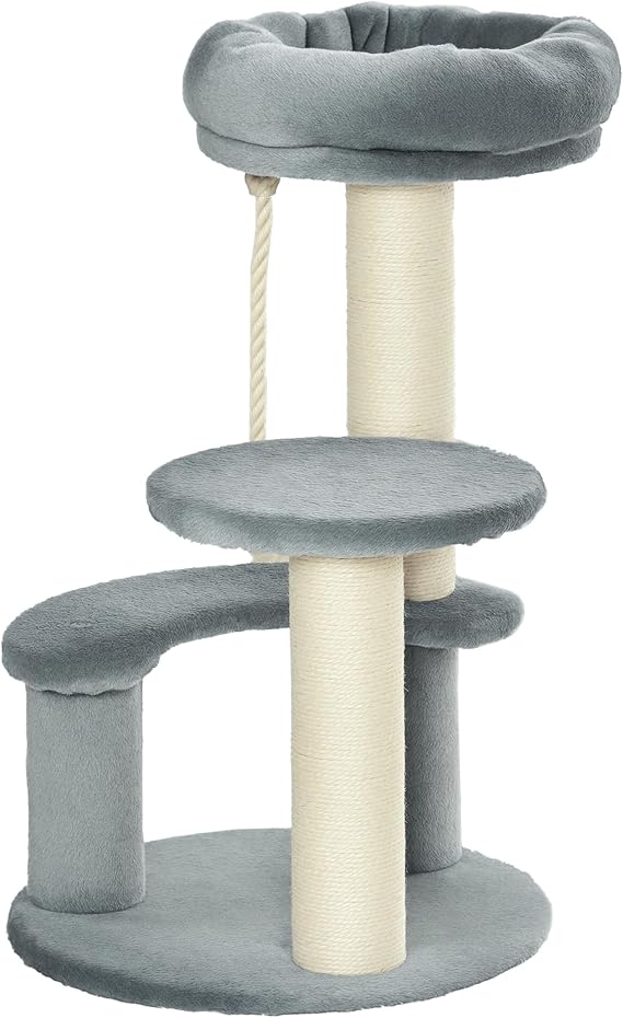 PawHut 65cm Cat Tree for Kittens with Sisal Scratching Posts Perches Grey