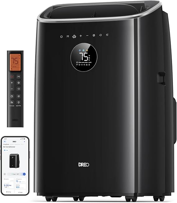 DREO Portable Air Conditioner 318S, 8000 BTU ASHRAE (5000 BTU DOE) Smart AC Unit for Bedroom with Drainage-free Cooling, Fan&Dehumidifier 3 in 1, APP/Voice/Remote, Quiet Standing AC for Room Indoors