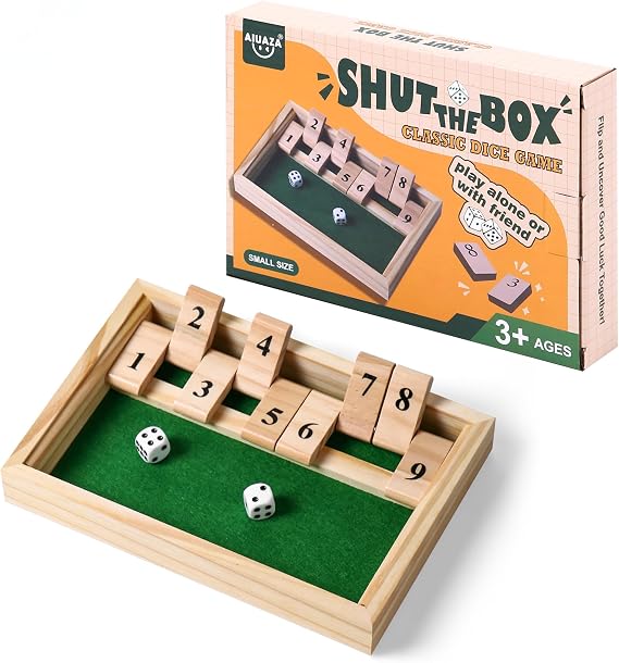 AIUAZA Shut The Box dice Game,Wooden Board Games 2-Person Competitive, Traditional bar, Travel, Family, Fun Math(Small-Sized)