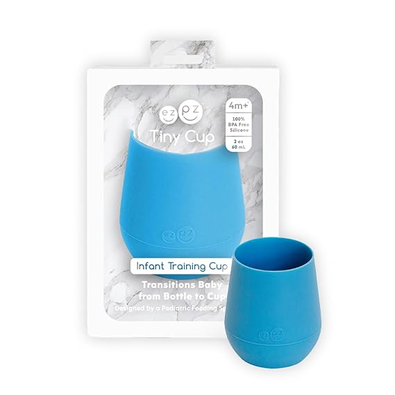 ezpz Tiny Cup (Blue) - 4 months+ 100% Silicone Training Cup for Infants