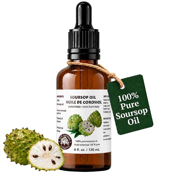 Virgin Soursop Oil (Anona Muricata, Graviola, Guanabana) 100% Pure, Cold-Pressed, Unrefined 4oz - 120ml Natural Facial Oil & Moisturizer for Dry, Damaged, or Sensitive Skin