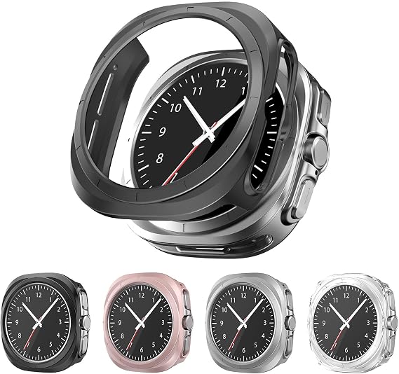 Compatible with Samsung Galaxy Watch 7 Ultra Watch Case,Rugged Sport Watch Case 4Pack (Black/Transparent/Rose Gold/Silver)