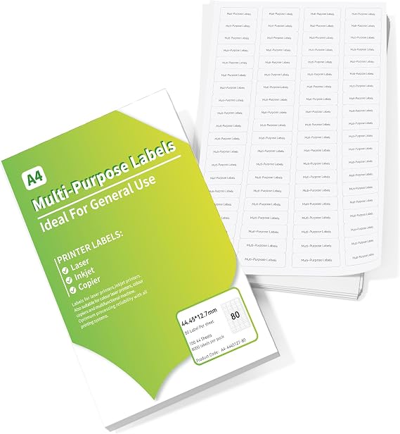 Itari A4 Shipping Labels, 80 Gift Labels, 1/2" x 1-3/4", White, Permanent Adhesive