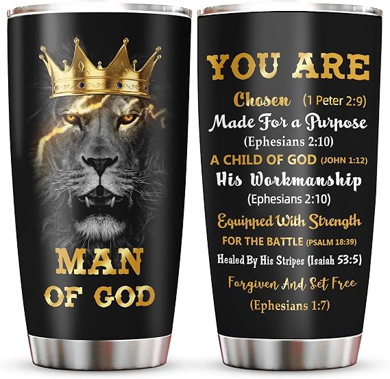Muilzon Christian Gifts for Men Tumbler 20oz - Baptism/First Confirmation/Communion Gifts for Boys Coffee Cup - Religious Catholic Inspirational Birthday Gift for Men - Man of God Bible Verse Cup