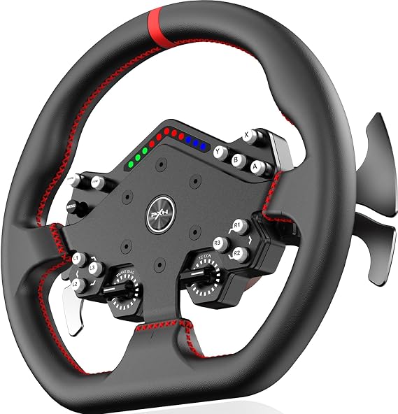 PXN W DS R2 Gaming Steering Wheel Module – Aluminum Rim, RGB Speed Indicator, 4 Paddle Shifters, Microfiber Leather, Quick Release – Racing Wheel for VD4/VD6/VD10 Direct Drive Bases, 30cm