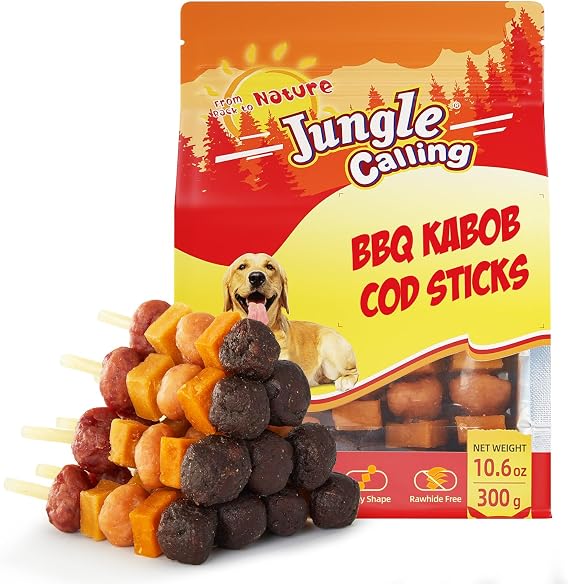 Jungle Calling Kabob Cod Stick for Medium & Large Dogs, Rawhide-Free Chews