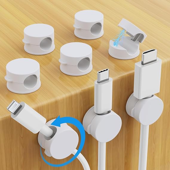 AGPTEK 8 Pack Magnetic Cable Clips, 360 Rotatable Cord Holder, White