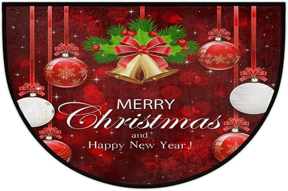 Pardick Christmas Red and Golden Bells Half Round Doormat Non Slip Indoor Outdoor Entrance Semi Circle Area Rug Durable Washable Half Moon Rug Front Floor Mat for Kitchen Patio Holiday Decoration