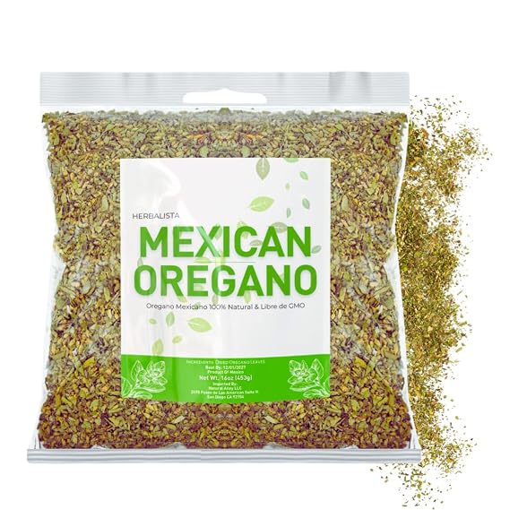 Herbalista Dried Mexican Oregano Whole Aromatic Leaves Greek Cut - Perfect for Pozole, Stews, Salsas, Meats & Enchiladas Resealable Bag for Freshness Authentic Mexican Touch to Your Dishes (1 LB (453g))