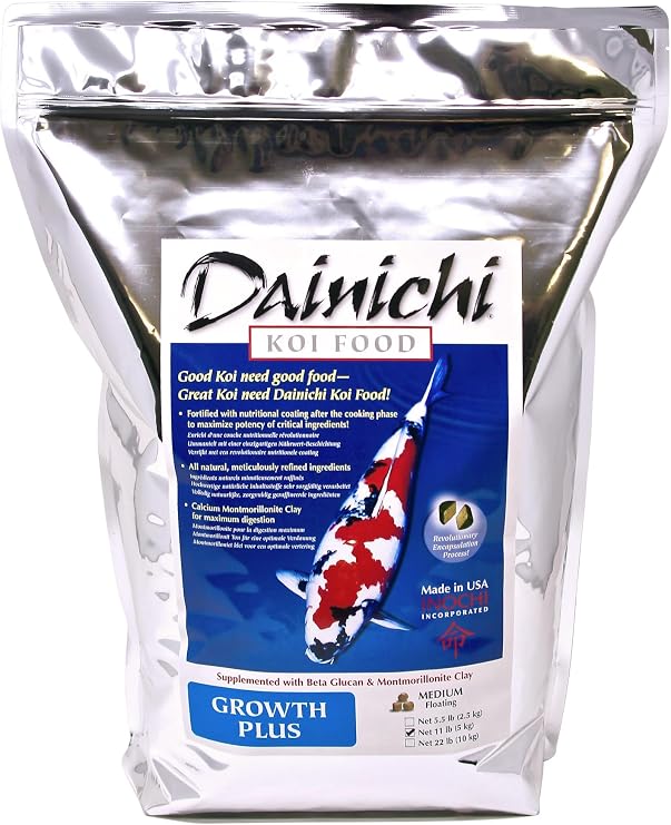 Dainichi Koi Fish Food, Growth Plus 11 lbs - Medium Floating Pellets (5.5 mm) for Koi, Goldfish, and Other Pond Fish. Krill Coating. Maximizes Growth.