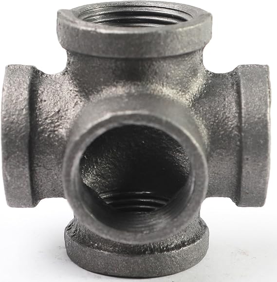 Black 5-way Side Exit Cross,Cast Iron Pipe Fitting Cast Iron Angle Pipe Fitting for Vintage Style DIY Projects/Furniture/Shelves (Pack of 1) (1/2 INCH)