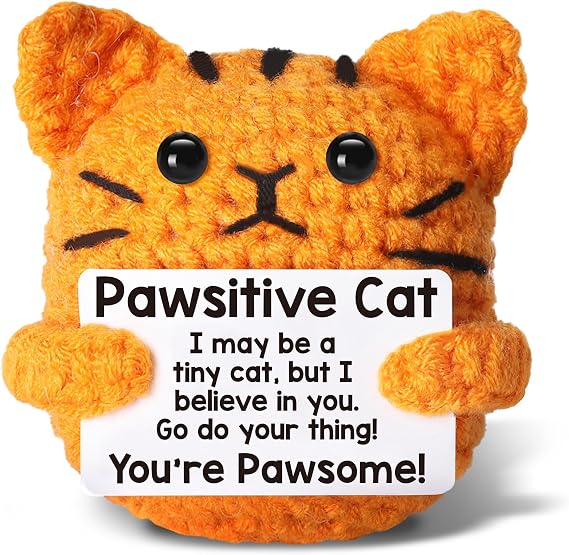 Cute Crochet Cat for Mothers Day Graduation Nurses Week 2026 Teacher Appreciation Kids Teens Girl Boy Birthday Gifts for Women Men,Crochet Decor Cat Orange