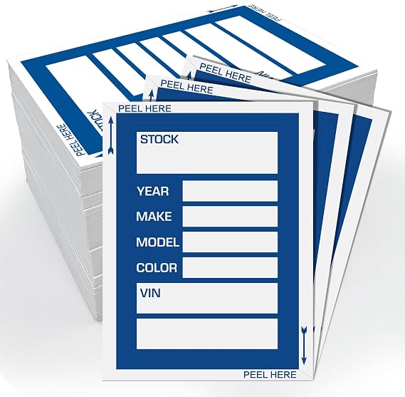 200Pcs Car Dealer Stock Stickers, 3 x 4 Inches Inventory Tracking Window Stickers for Vehicles (New & Used Cars), Inventory Management, Auto Dealership Supplies (Blue)