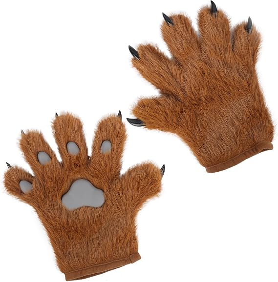 Clobeau Halloween Monster Werewolf Gloves Fursuit Animal Paw Mitten Wolf Faux Fur Cat Claw Cosplay Zombie Hands Glove Costume