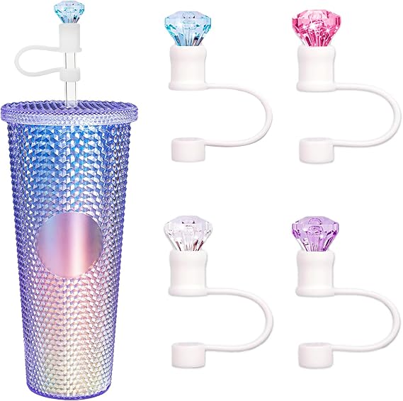4 Pcs Straw Cover Compatible with Starbucks Cup, 7-8mm Diamond Straw Topper