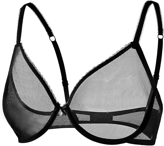 Womens Sheer Bra Sexy Mesh Unlined Thin Lace See Through Underwire Support Demi Everyday Bras 34B-44E