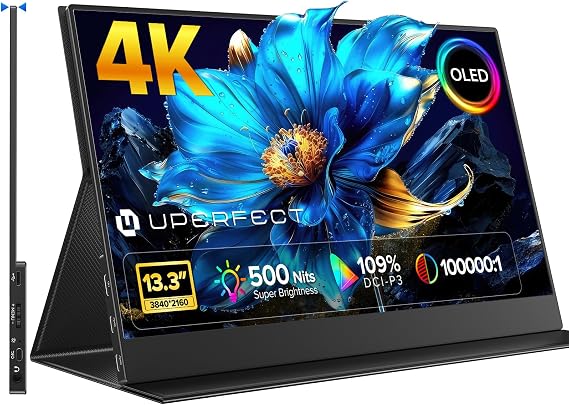UPERFECT 13.3" 4K OLED Portable Monitor, 109% DCI-P3, 500 Nits Display