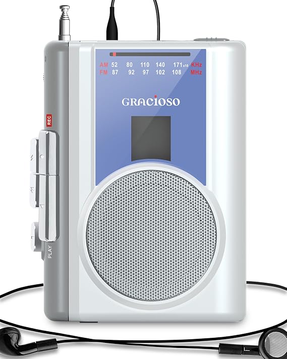 Gracioso Small Cassette Tape Player with AM FM Powered by DC or AA Battery