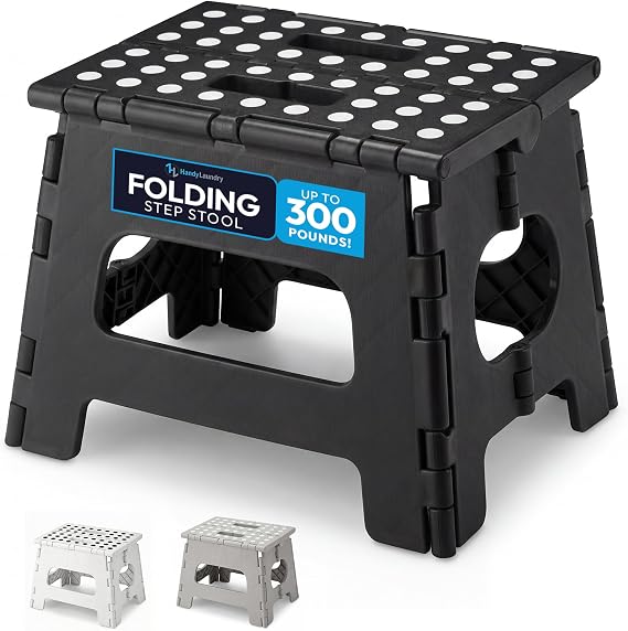 Handy Laundry Folding Step Stool 8 Inch, Black, Non-Slip Holds 300 lbs
