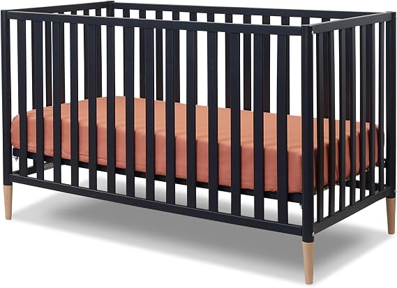 Sorelle Furniture Mia 3-in-1 Convertible Crib, Baby Crib to Toddler Bed, Sustainable Beech Wood, Non-Toxic Finish, Nursery Furniture with Removable Feet - Midnight/Natural