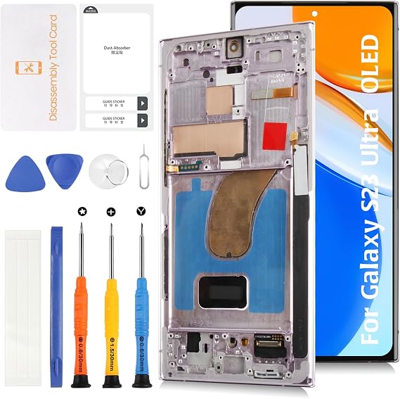 Samsung Galaxy S23 Ultra 5G S918 6.8" OLED LCD + Lavender Frame Not OEM 6.8" LCD Screen Display Replacement Touch Digitizer Assembly Kit S918B S918U S918W S918U1