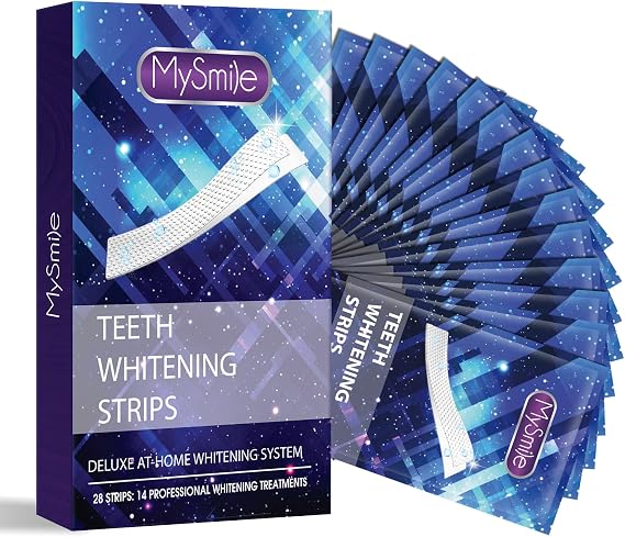 MySmile Teeth Whitening Strips 14 Treatments, Non-Sensitive Formula, Non-Slip 28 Whitening Strips for Sensitive Teeth, Fast Whitening, Safe Whitener for Smokers, Coffee Drinkers, Yellow Stains