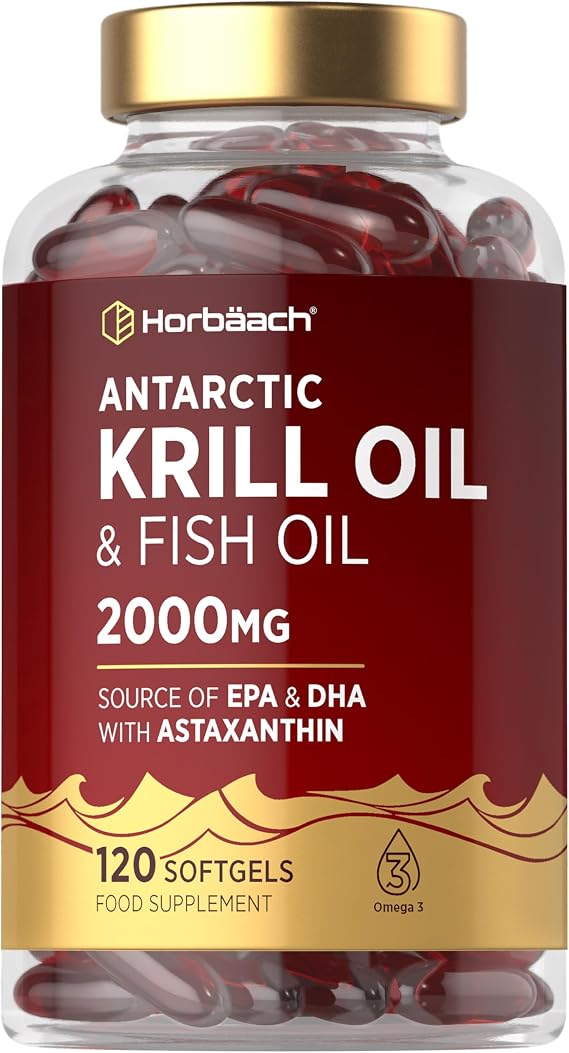 Antarctic Krill Oil Capsules 2000mg | 120 Softgels | High Strength Blend with Fish Oil, Astaxanthin, Phospholipids, EPA and DHA | By Horbaach