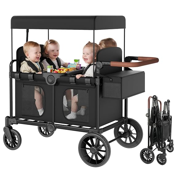 Babytronic 4 Seater Wagon Stroller for Kids, Adjustable Push/Pull Handle