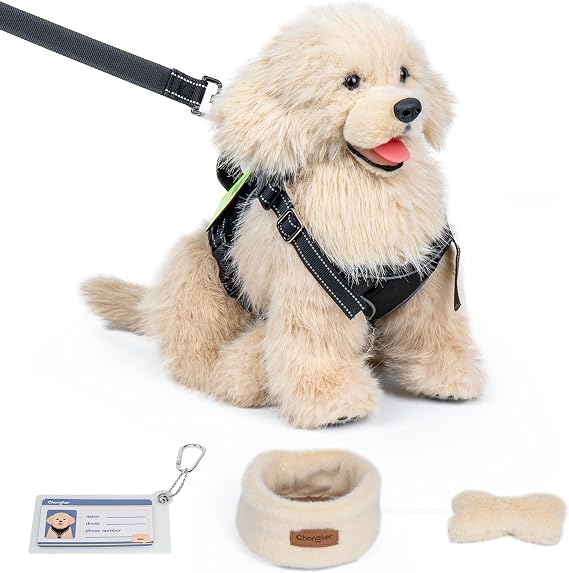 Chongker ESSA Dog Plush Toy with Gear Realistic Golden Retriever Emotional Support Animal Plush Anxiety Relief with Magnetic Interactive Toy Birthday Gift for Women, Weight 2.2 lbs, 15.7 inch