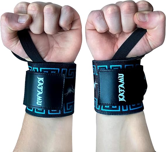 Katamu Premium Wrist Wraps for Weightlifting 18 Inch Cotton Wrist | Support with Thumb Loop for Powerlifting, Bodybuilding and Bench Press, Men and Women, Pair