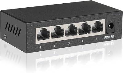 5 Ports Gigabit Ethernet Switch, Unmanaged Network Switch,Ethernet Splitter | Plug & Play | Fanless Metal Design | Shielded Ports | Traffic Optimization,Supported Desktop or Wall Mount