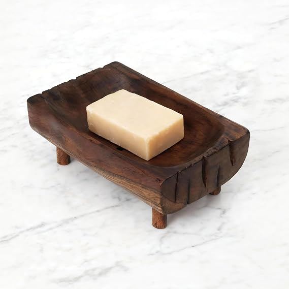 Teak Wood Soap Dish Farmhouse Style Bathroom Counter Soap Holder (Rustic)