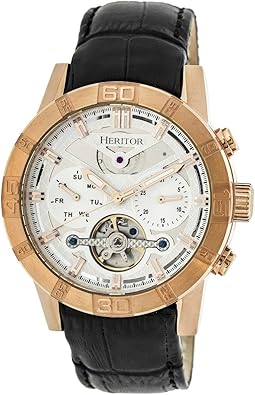 HERITOR Hannibal Automatic Watch for Men 44mm Mens Semi-Skeleton Watch with Jeweled Automatic Movement, 316L Stainless Steel Case, Sapphire-Coated Mineral Crystal, Leather Strap (HERHR4101)