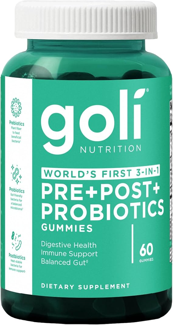 Goli Pre Pro Postbiotic Gummies - Worlds First 3-in-1 Formula with DE111 Probiotics, XOS Prebiotics, MCC1849 Postbiotics - Vegan, Non-GMO, Gluten-Free