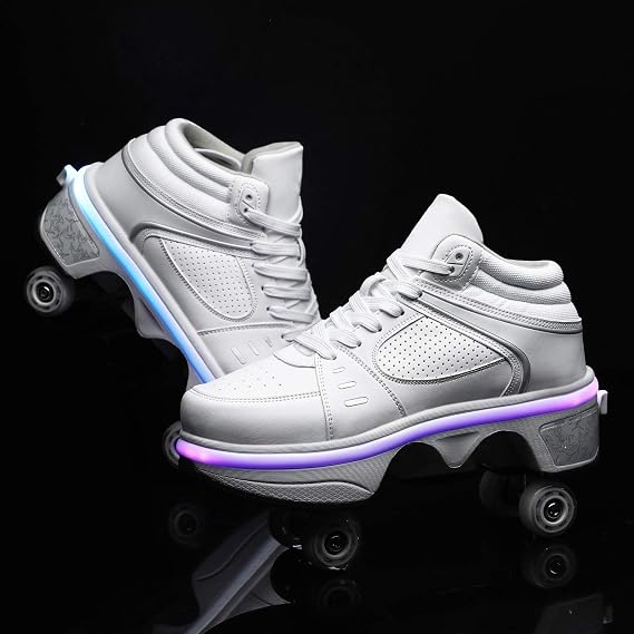 Deformation Roller Shoes - Unisex LED Skating Pop Out Wheel, Automatic Walking With Invisible Pulley, Silver-EU33/UK1