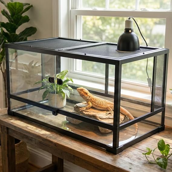 40 Gallon Reptile Tank: 36x18x18 Front Opening Reptile Enclosure with Door Lock Glass Terrarium with Three-Sided Screen Ventilation - Large Bearded Dragon Tank for Snake Turtle Gecko Lizard
