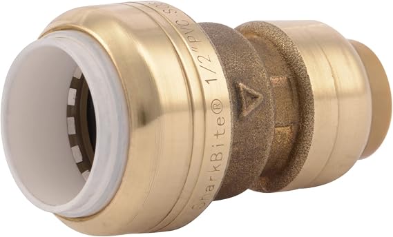 SharkBite 1/2 Inch CTS x 1/2 Inch PVC Transition Coupling, Push to Connect Brass Plumbing Fitting, PEX Pipe, Copper, CPVC, PE-RT, HDPE, UIP4008A