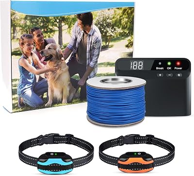 PcEoTllar Electric Fence for Dogs, Underground Dog Fence System, Rechargeable Upgraded Electric Dog Fence, 2 Waterproof Collar Receivers, with 656Ft UndergroundAboveground Boundary