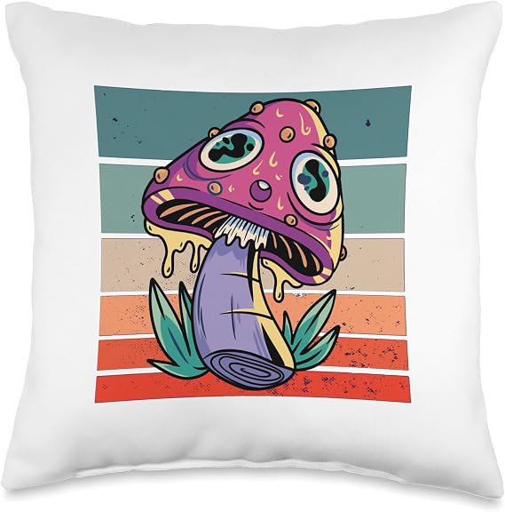 Psychedelic Mushroom Magic Shroom Colorful Toadstool Fantasy Throw Pillow