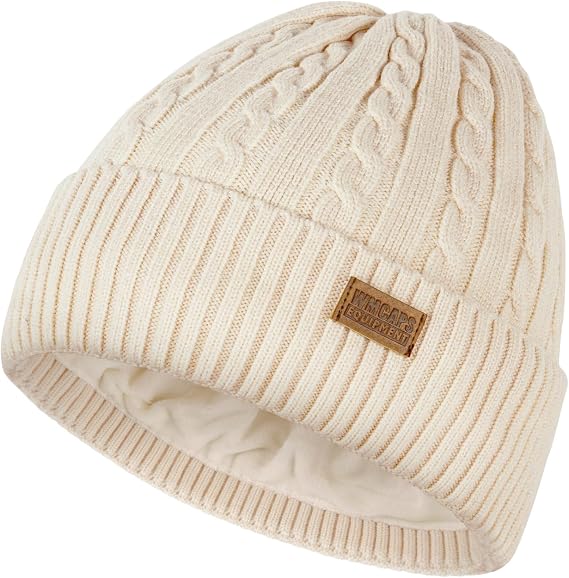 Wmcaps Fleece Lined Cable Knit Beanie, Warm Winter Twist Hat Unisex