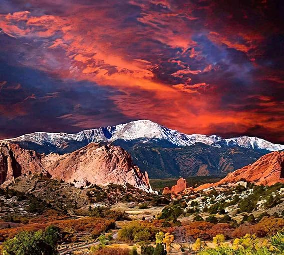 DIY 5D Diamond Painting for Adults Pikes Peak Soaring Over The Garden of with Dramatic Sky Full Drill Round Diamond Home Wall Decor 12"x16"