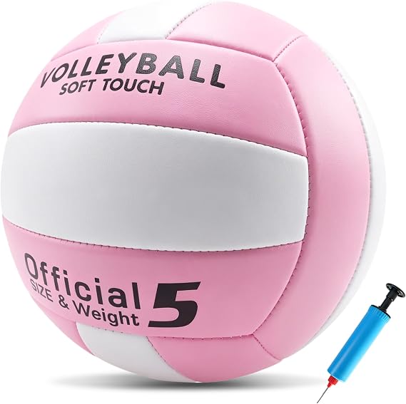Soft Volleyball Official Size 5 for Indoor Outdoor Beach Sand Play Pool Gym Training, Soft Touch Thicker PU Volleyball with1 Ball Pump & 1 Air Needles for Adult