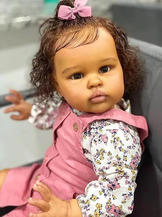 Realistic Reborn Baby Dolls Girl with Soft Body African American Real Life Babies Girl That Look Lifelike Newborn Baby Open Eyes 24inch